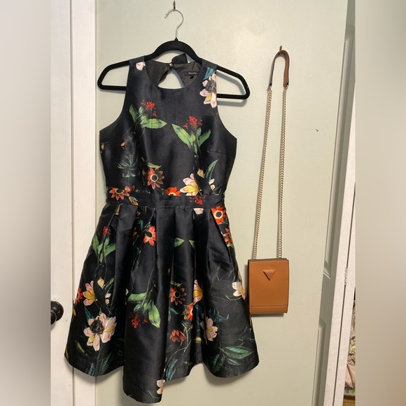 RW&CO. Black Floral Dress fit and flare with bow accent - 6 - Picture 1 of 11